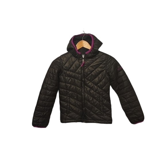 Columbia Youth Girls Blk Powder Puffer Jacket Purp Trim